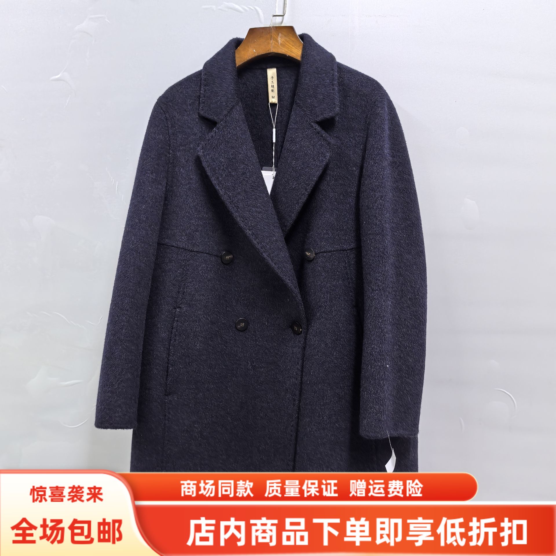 E25D019冬装2025女时尚休闲双面大衣双排扣中长款新款气质呢外套