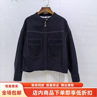 莱瑞JR8080春装2026女新款时尚休闲圆领压明线宽松减龄牛仔短外套