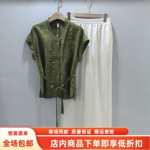 馨丽依缘XL26XG815夏装2026女款时尚国风系带衬衫阔腿裤两件套裤
