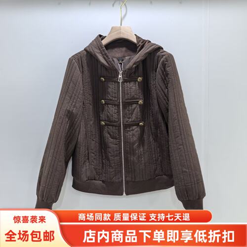 G-LS263168冬装2026女新款时尚夹棉带帽排扣拉链夹克轻薄棉服外套