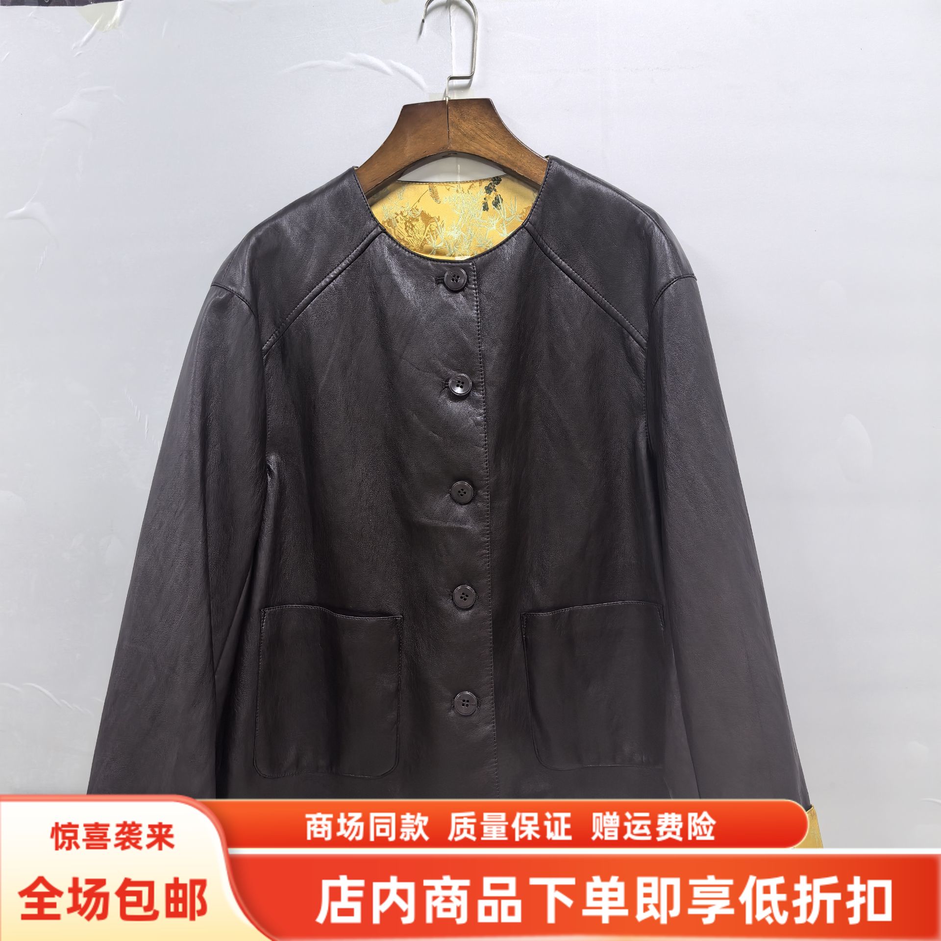 婉菲儿OSY-25C5652秋装2025女新款时尚国风宽松PU皮衣撞色短外套