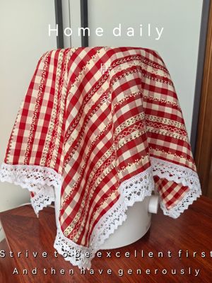 复古红格子桌布盖布防尘罩