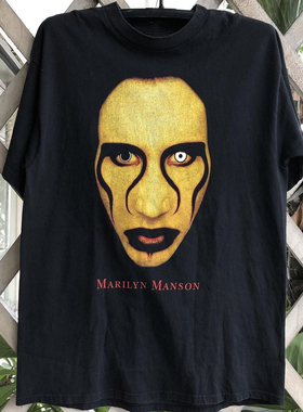 Marilyn Manson玛丽莲曼森人像短袖美式复古vintage摇滚乐队T恤男