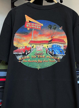 IN-N-OUT Burger欧美hiphop炸街短袖男女情侣款潮流落肩宽松T恤潮