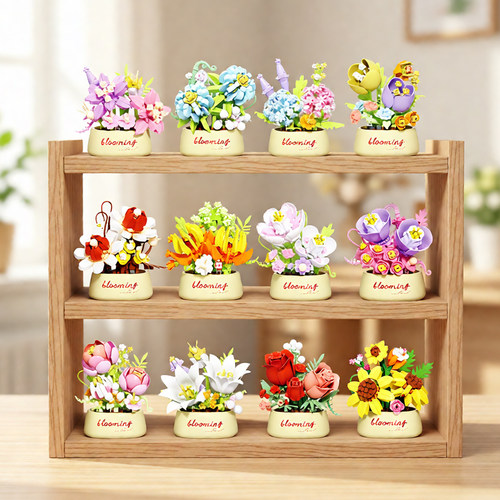 积木鲜花玫瑰向日葵拼装玩具