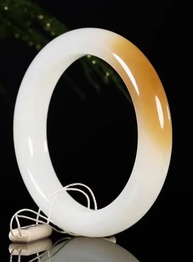 天然新疆金丝玉一口糖手镯糖白玉镯送妈妈女友高档镯子礼物正品