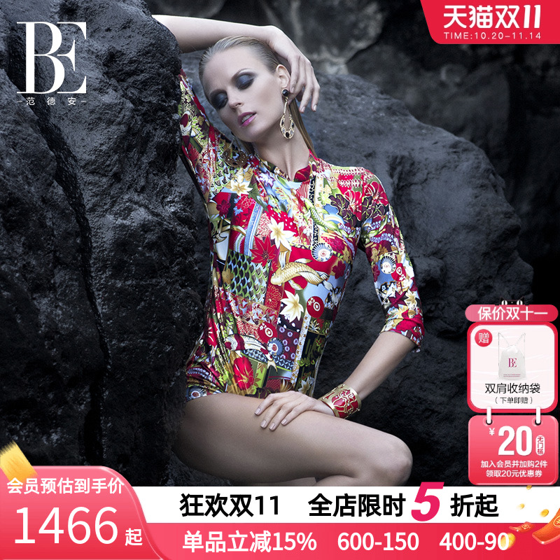 BE范德安女士新中式中袖连体泳衣