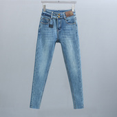 牛仔裤 浅蓝色高腰铅笔裤 女欧货紧身显瘦加绒加厚小脚裤 2025年新款