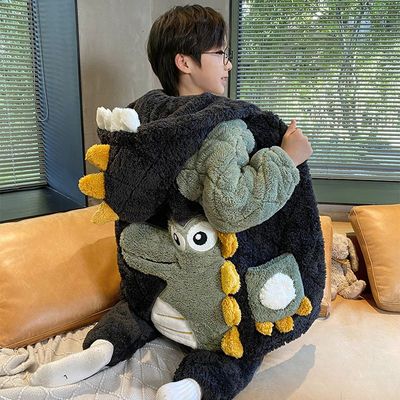 儿童睡衣男童冬季三层夹棉加绒加厚2025新款珊瑚绒睡袍男孩家居服