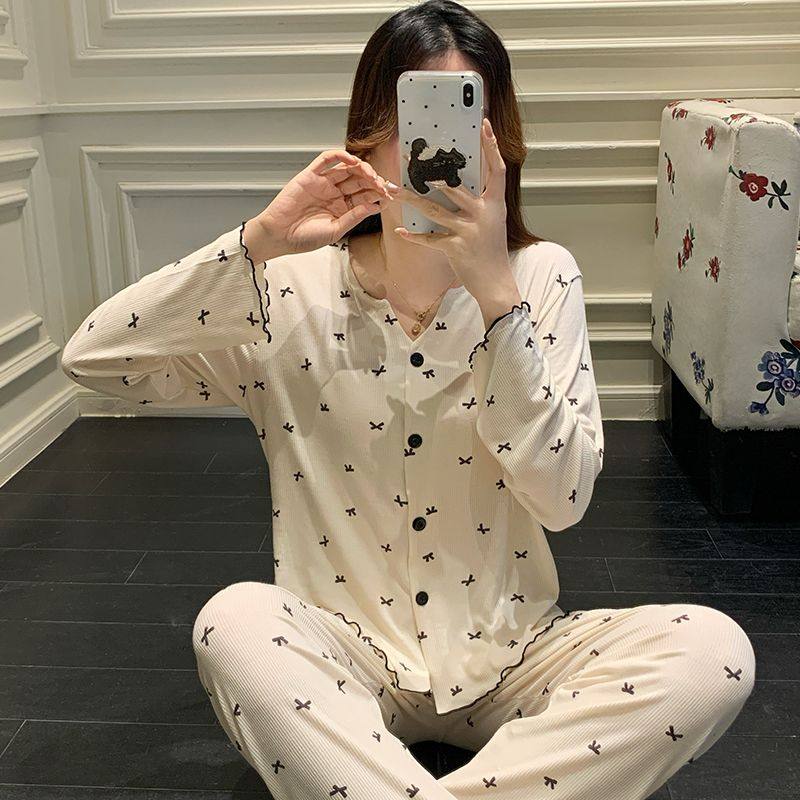 甜美时尚莫代尔睡衣女薄款开衫长袖长裤可爱少女家居服春秋季套装,女士内衣/男士内衣/家居服,睡衣/家居服套装,淘宝优惠券,粉丝福利购,淘宝优惠卷