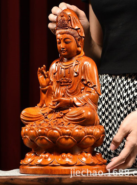 花梨木雕观音佛像摆件坐莲观世音菩萨供奉家居木质工艺礼品摆件