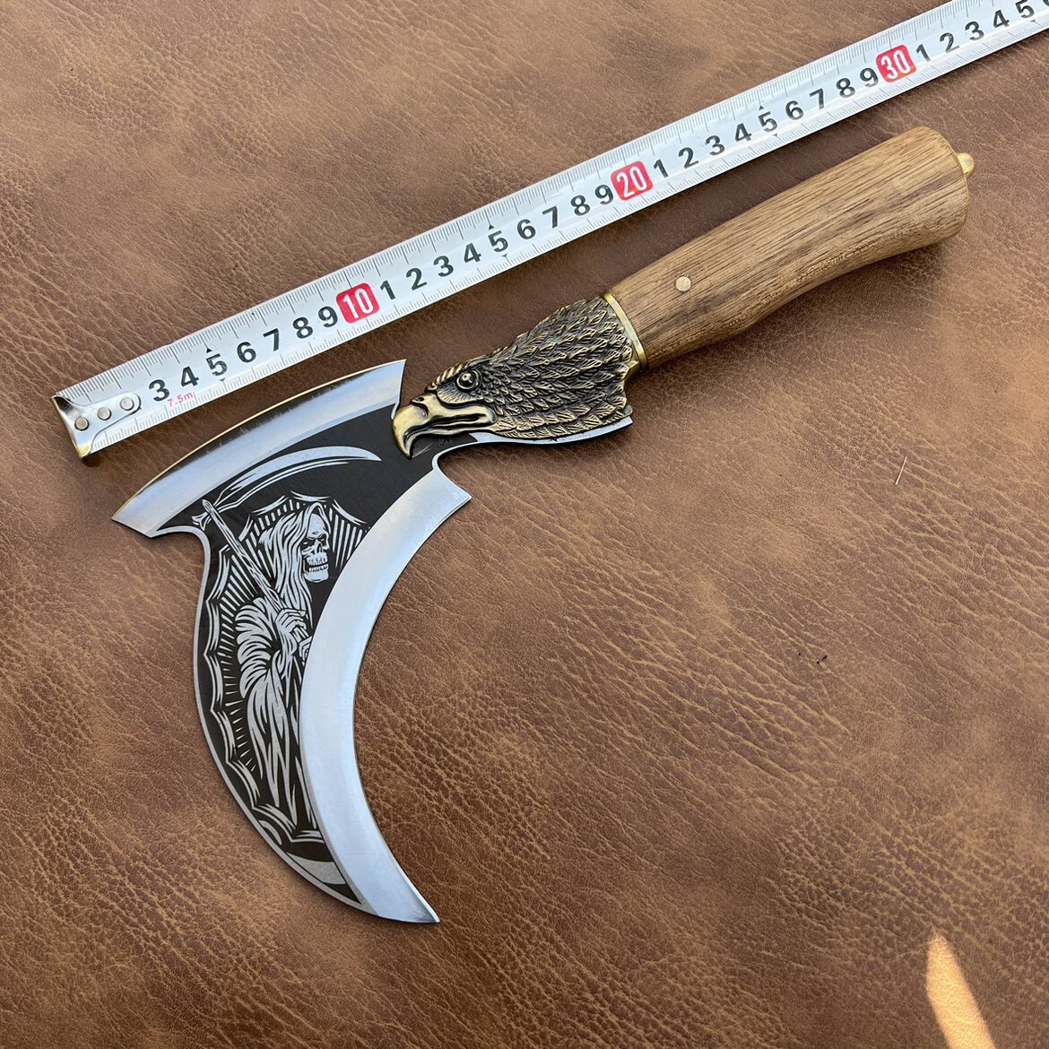 双刃镰刀两用镰刀劈柴割草不锈钢短柄龙泉手工锻打