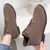 时尚 真皮大码 女鞋 冬季 41一43冬款 磨砂加绒英伦风短靴反毛皮马丁靴