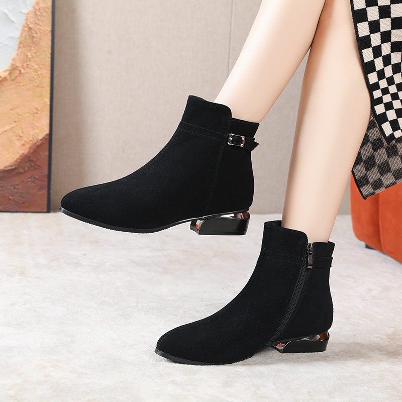 磨砂皮短靴女黑色低跟皮靴新款软底单靴时尚妈妈鞋加绒棉靴马丁靴,女鞋,时装靴,淘宝优惠券,粉丝福利购,淘宝优惠卷