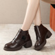 秋冬英伦风大码 高跟厚底女短靴加绒棉鞋 马丁靴新款 真皮加肥宽特鞋