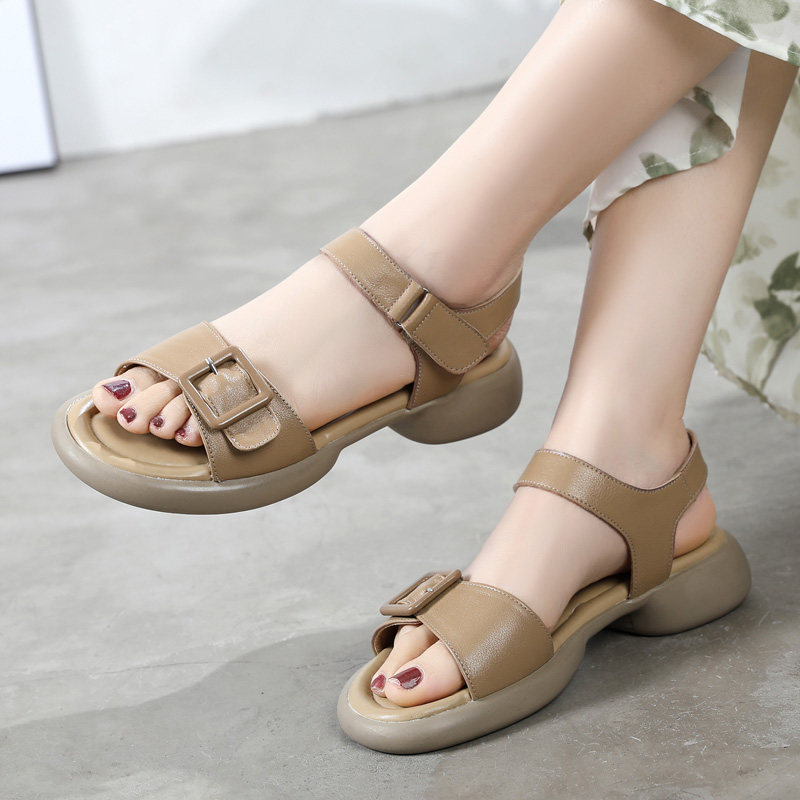 玲峰大码真皮女鞋柔软舒适透气