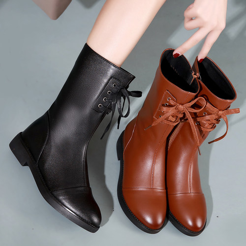 真皮大码中筒靴4143新款平底