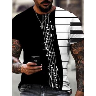 Piano 3D Print T-Shirt Short Sleeve 钢琴3d印花圆领T恤短袖