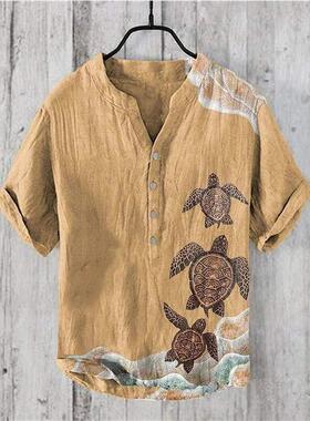 3D animal digital loose V-neck shirt 3D动物数码宽松V领衬衫男