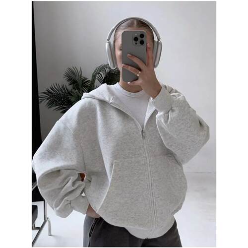 欧美风新款纯色宽松休闲连帽拉链卫衣外套 Loose hooded zip top