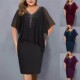 skirt V领一步裙雪纺披肩烫钻女裙 dresses ladies 5XL women