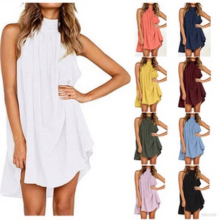 女士宽松挂脖拼接女装 loose dress 连衣裙 halterneck women