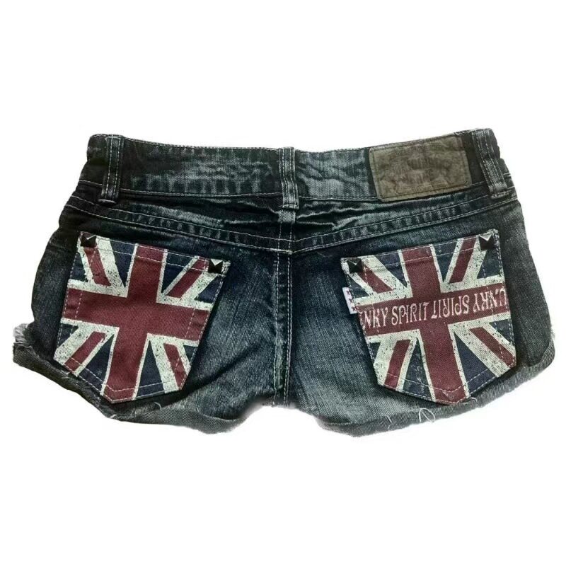 欧美街头辣妹修身印花牛仔短裤Contrast Color Slim Denim Shorts