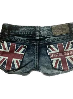 欧美街头辣妹修身印花牛仔短裤Contrast Color Slim Denim Shorts