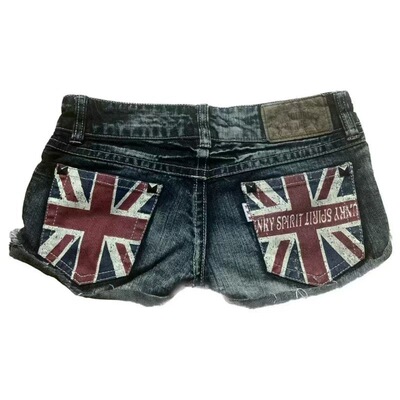 欧美街头辣妹修身印花牛仔短裤Contrast Color Slim Denim Shorts