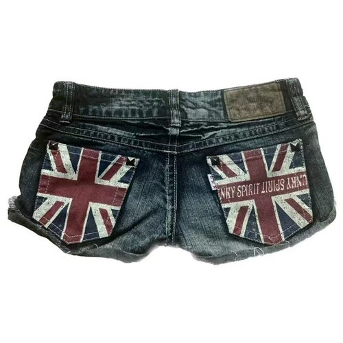 欧美街头辣妹修身印花牛仔短裤Contrast Color Slim Denim Shorts
