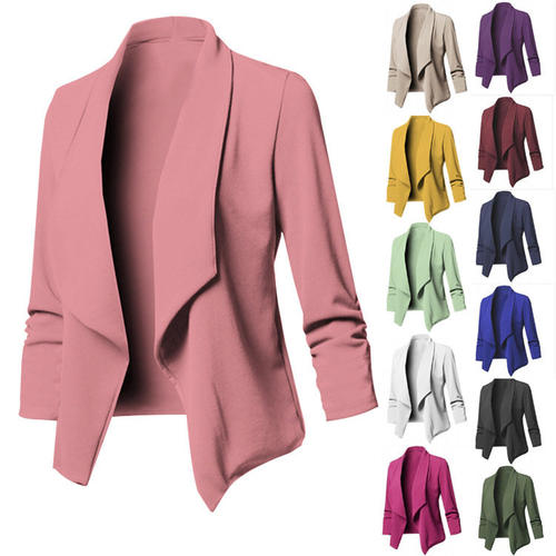 修身口橡筋纯色百搭翻领小西装外套Women Professional suit coat