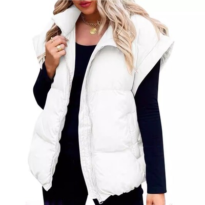 fashionable stand collar Zipper pocket cotton jacket vest