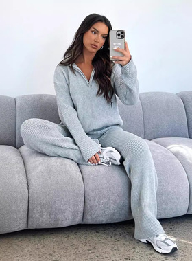 autumn Two-piece Casual Long Sleeve Sweater suit长袖针织套装