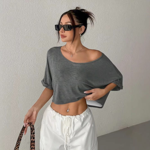 欧美时尚休闲露脐性感T恤短上衣女 Casual Tee T shirt Top Women