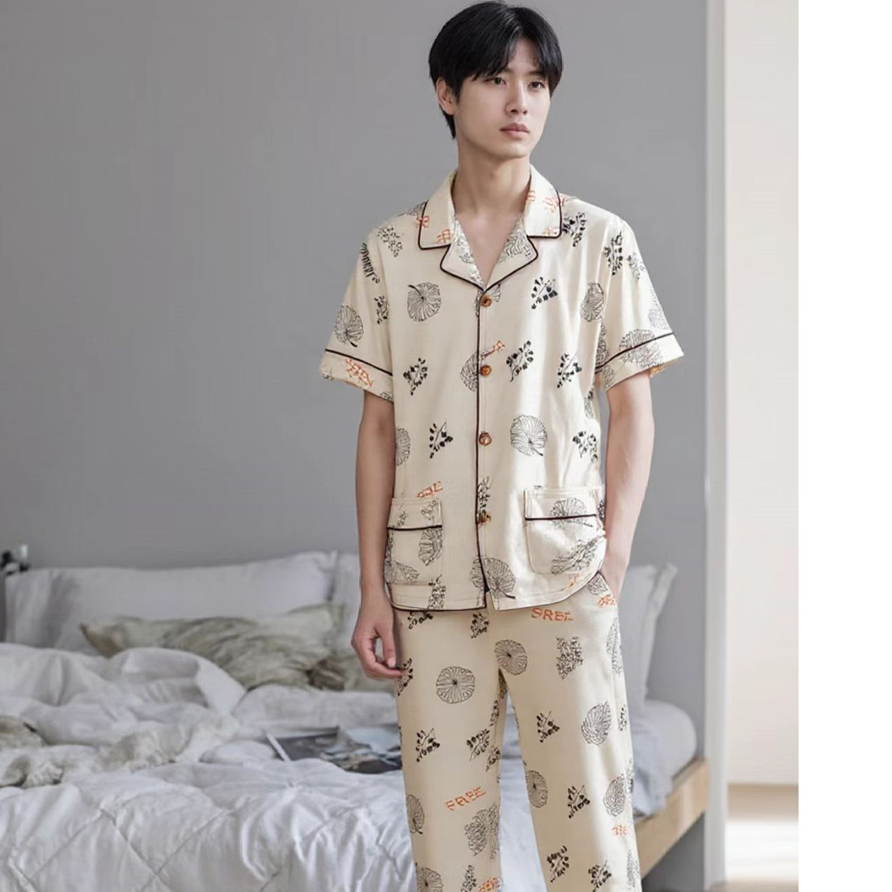 新疆天然彩棉男士短袖印花家居服
