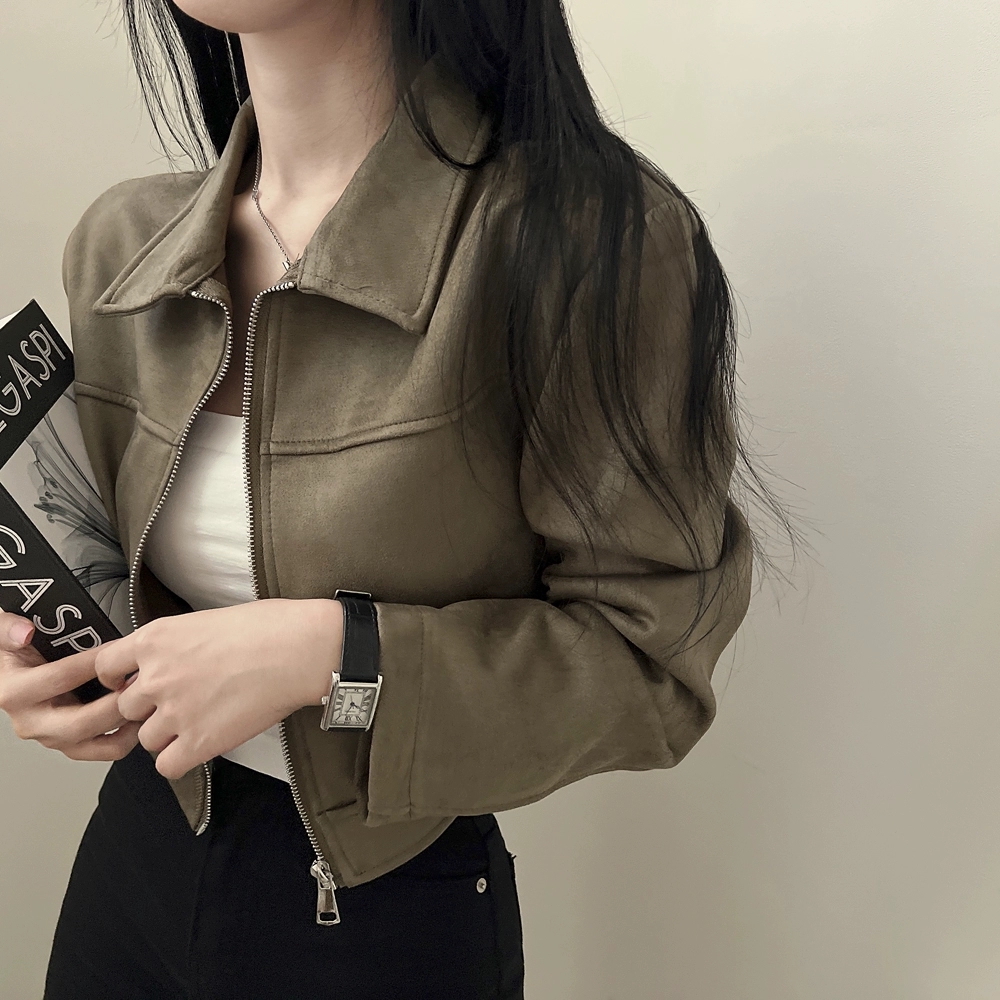 外套2025新款今年流行爆款秋季韩系早秋chic拉链翻领鹿皮绒夹克女