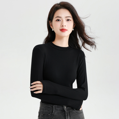 长袖莫代尔t恤女2025新款秋冬装加绒内搭打底衫衣服上衣大码妈妈