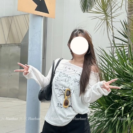 韩系慵懒风印花百搭长袖
