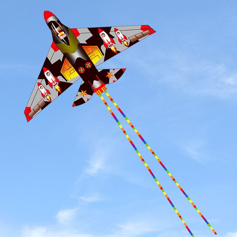 潍坊2023年新款迷彩飞机风筝微风易飞初学者儿童小号卡通长尾战机