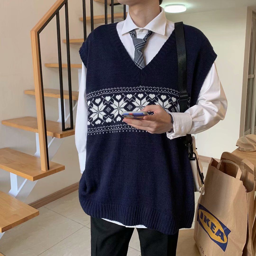 针织背心马甲男潮流宽松韩版潮流个性休闲无袖坎肩毛衣外套秋冬季