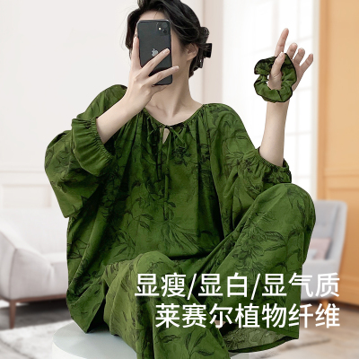 棉绸睡衣女士套装2026年新款国风气质可外穿绵绸家居服人造棉薄款