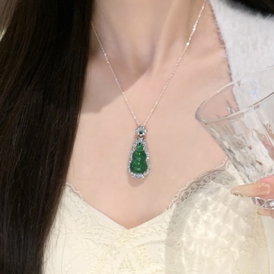 s925纯银绿葫芦翡翠玉髓项链女款
