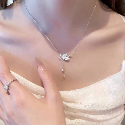 s925通体纯银流苏莲花项链吊坠女轻奢高级新中式锁骨链送女友礼物