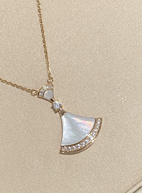 不掉色s925纯银镀18k真金项链女款吊坠2026新款轻奢扇形锁骨链