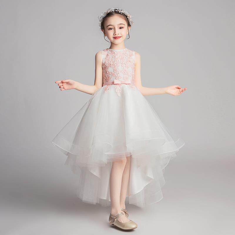 小花童公主裙女童生日前短后长婚纱儿童晚礼服主持人钢琴演出服冬