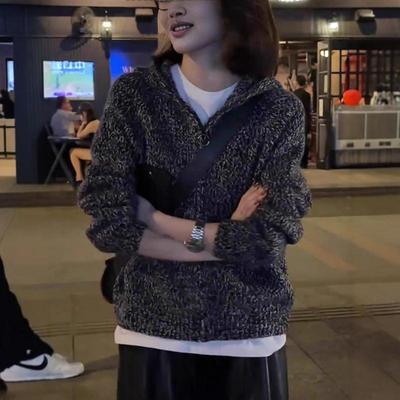 100%山羊绒开衫女连帽2025秋冬