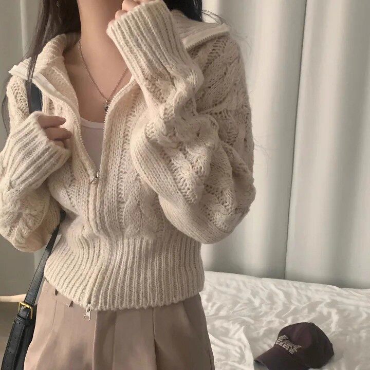 100%山羊绒开衫女短款加厚2025秋冬新款宽松拉链麻花针织毛衣外套,女装/女士精品,羊绒衫,淘宝优惠券,粉丝福利购,淘宝优惠卷
