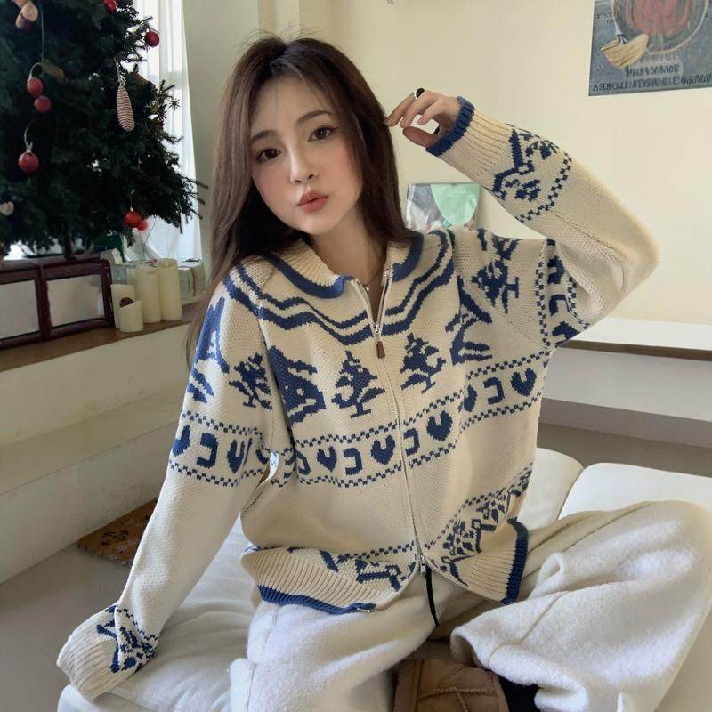 100%山羊绒开衫女加厚拉链2025秋季新款气质提花拼色针织毛衣外套,女装/女士精品,羊绒衫,淘宝优惠券,粉丝福利购,淘宝优惠卷