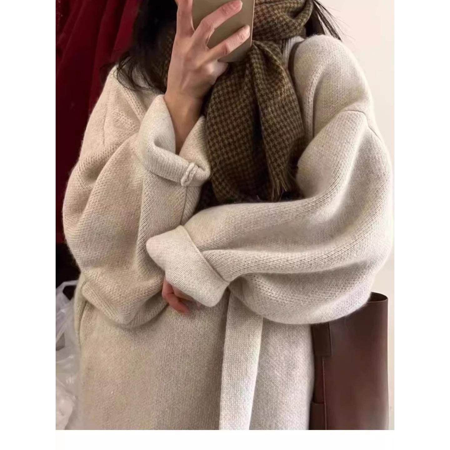 100%山羊绒针织开衫女中长款过膝25秋冬新款宽松大码加厚毛衣外套,女装/女士精品,羊绒衫,淘宝优惠券,粉丝福利购,淘宝优惠卷