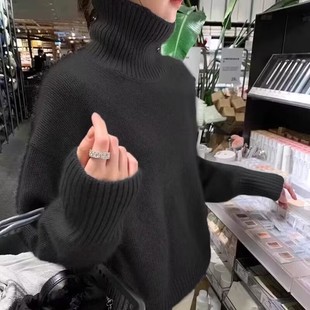 套头针织打底衫 100%纯山羊绒毛衣女高领加厚2025秋冬新款 宽松大码